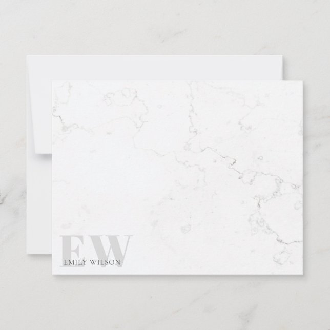 Elegant Rustic Marble Stone Grey Name Monogram Note Card (Front)