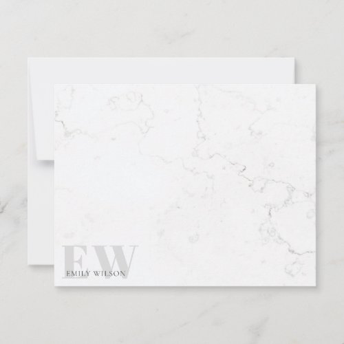 Elegant Rustic Marble Stone Grey Name Monogram Note Card