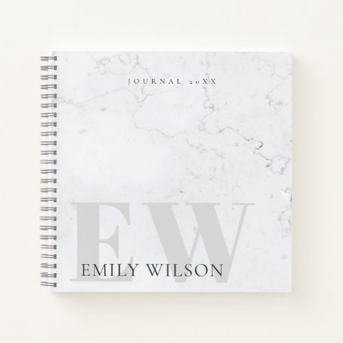 Elegant Rustic Marble Stone Ivory Grey Monogram Notebook