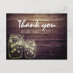 Elegant Rustic Mason Jar Lights Thank You Postcard at Zazzle