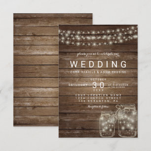 Elegant Rustic Mason Jar Lights Wedding Card