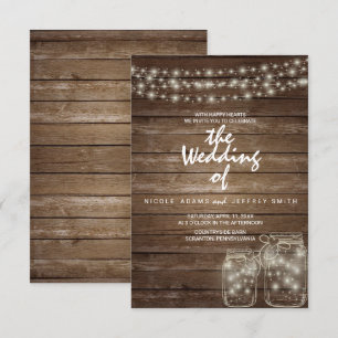 Elegant Rustic Mason Jar Lights Wedding Card