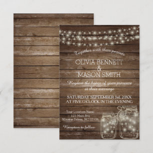 Elegant Rustic Mason Jar Lights Wedding Card