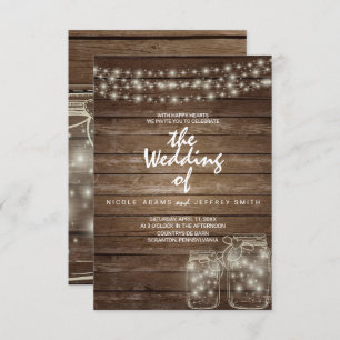 Elegant Rustic Mason Jar Lights Wedding Invitation