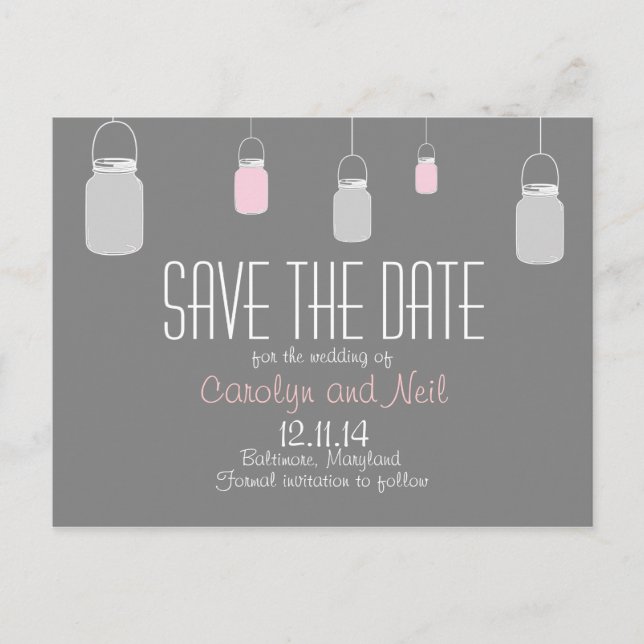 Elegant Rustic Mason Jars Save the Date PostCard (Front)