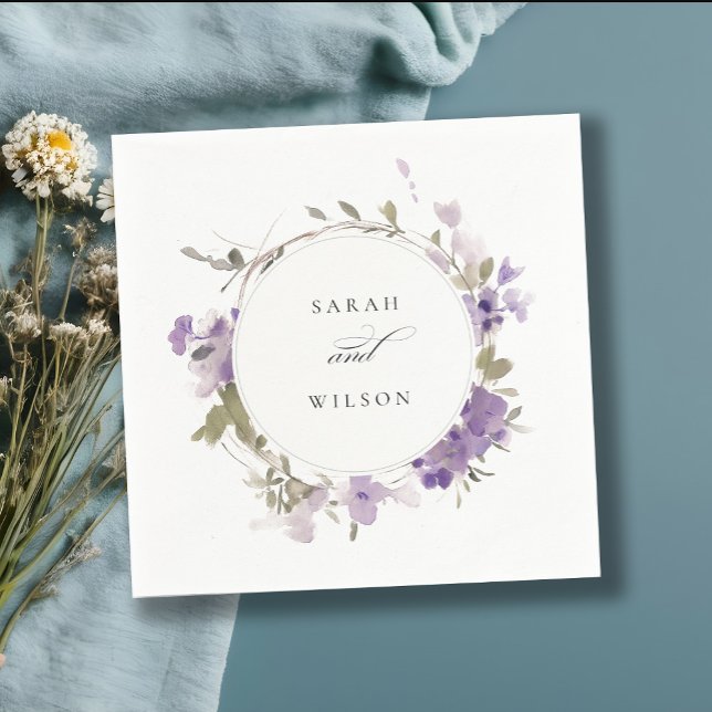 Elegant Rustic Meadow Lilac Floral Wreath Wedding Napkins (Creator Uploaded)