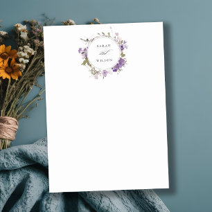 Elegant Rustic Meadow Lilac Floral Wreath Wedding Note Card