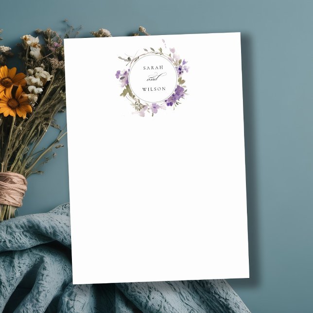 Elegant Rustic Meadow Lilac Floral Wreath Wedding Note Card (Creator Uploaded)