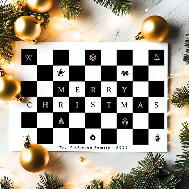 Elegant Rustic Merry Christmas Checkerboard Holiday Card (Creator Uploaded)