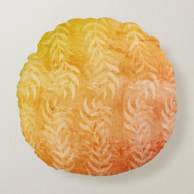 Elegant Rustic Metallic Colorful Leaf Pattern  Round Pillow (Front)
