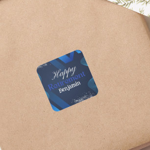 Elegant rustic Modern Blue&White Happy Retirement Square Sticker