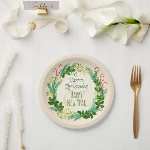 Elegant Rustic Modern Green Taupe Merry Christmas Paper Plates