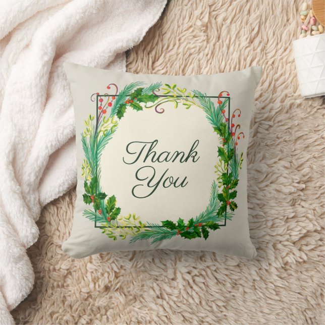 Elegant Rustic Modern Green Taupe Thank You Throw Pillow (Blanket)