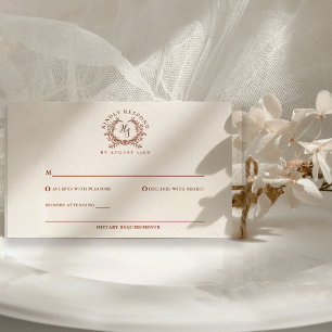 Elegant Rustic Monogram Crest Wedding RSVP Card