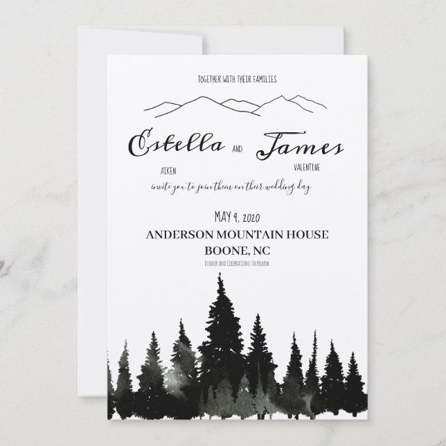 Elegant Rustic Mountain Wedding Invitation (Front)