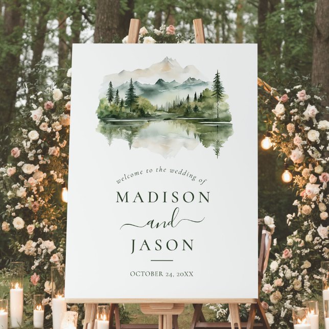Elegant Rustic Mountain Wedding Welcome Sign (Creator Uploaded)