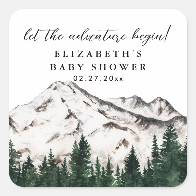 Elegant Rustic Mountains Baby Shower Square Sticker (Front)