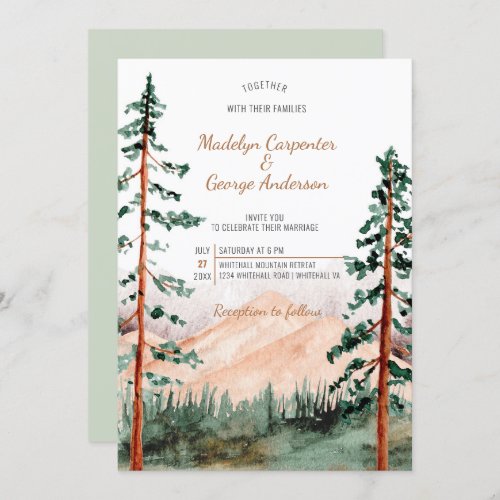 Elegant Rustic Mountains Trees Landscape Wedding Invitation