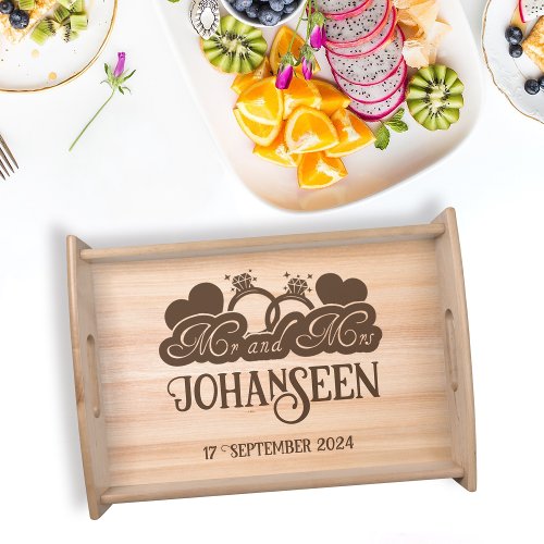 Elegant Rustic Mr and Mrs Wood Monogram Wedding  Serving Tray