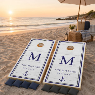 Elegant Rustic Nautical Anchor Family Monogram Cornhole Set