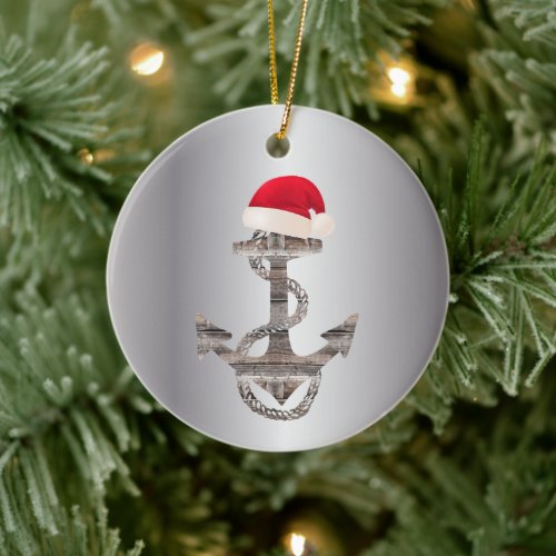 elegant rustic nautical ANCHOR  SANTA HAT  Ceramic Ornament