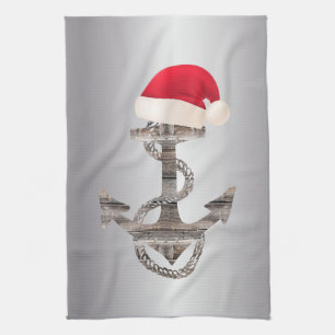 elegant rustic nautical ANCHOR + SANTA HAT Kitch Kitchen Towel