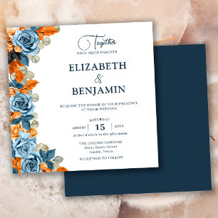 Elegant Rustic Navy And Rust Wedding Boho Invitation
