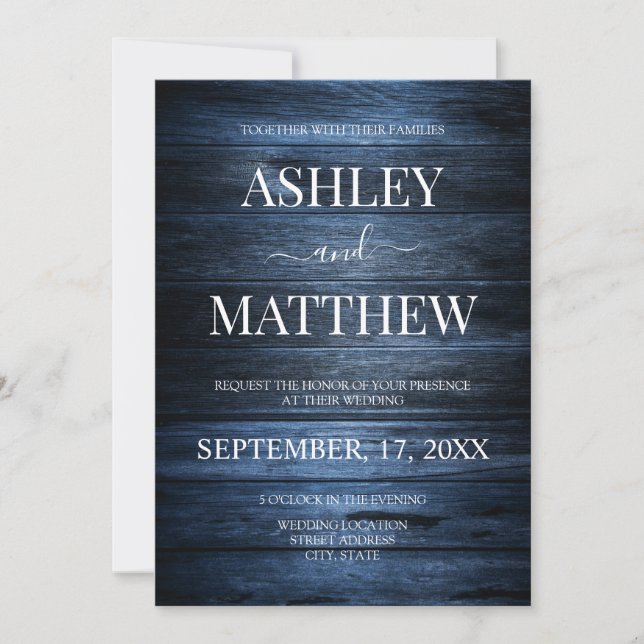 Elegant Rustic Navy Blue Country Wedding  Invitation (Front)