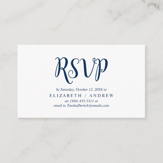 Elegant Rustic Navy Blue, Wedding RSVP, respond Enclosure Card (Front)