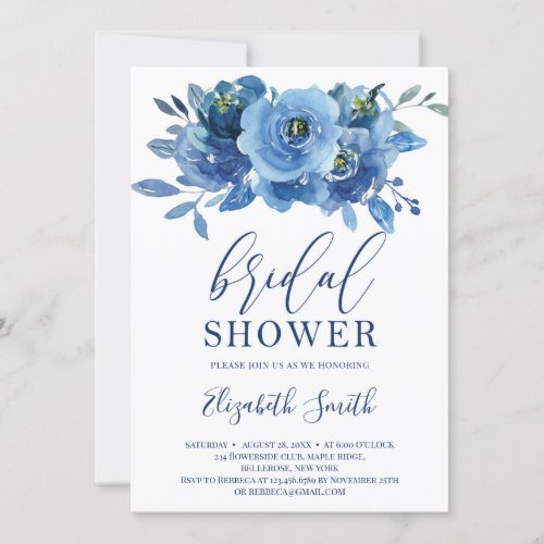 Elegant rustic navy callygraphy bridal shower invitation