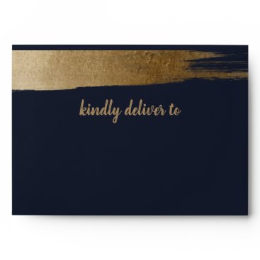Elegant Rustic Navy Gold Simple Modern Wedding Envelope