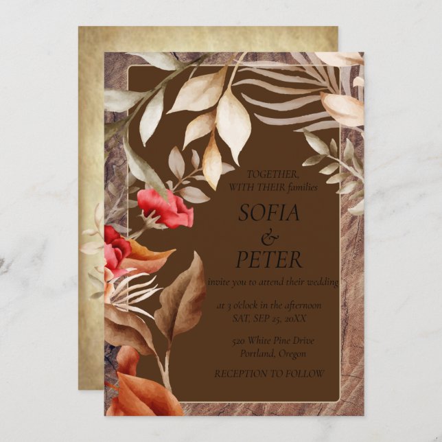 Elegant Rustic Neutral Boho Floral Wedding Invitation (Front/Back)