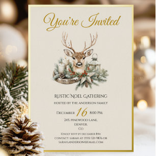 Elegant Rustic Noël Christmas Invitation Foil card