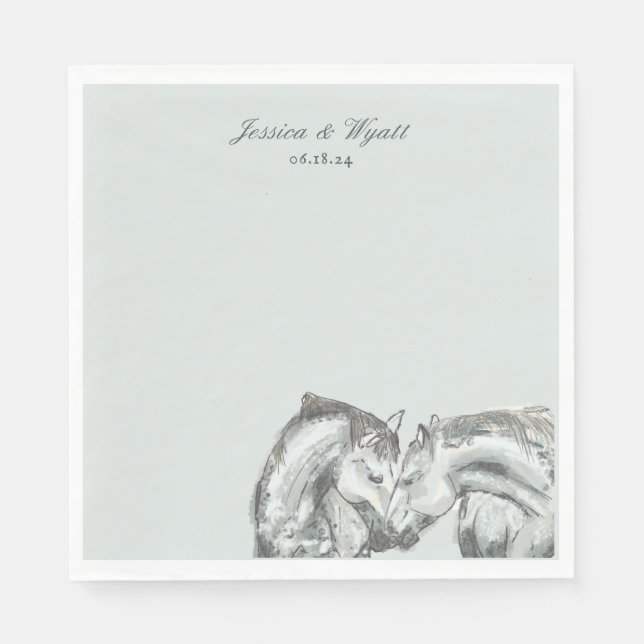 Elegant Rustic Nuzzling Horses Wedding Napkins (Front)