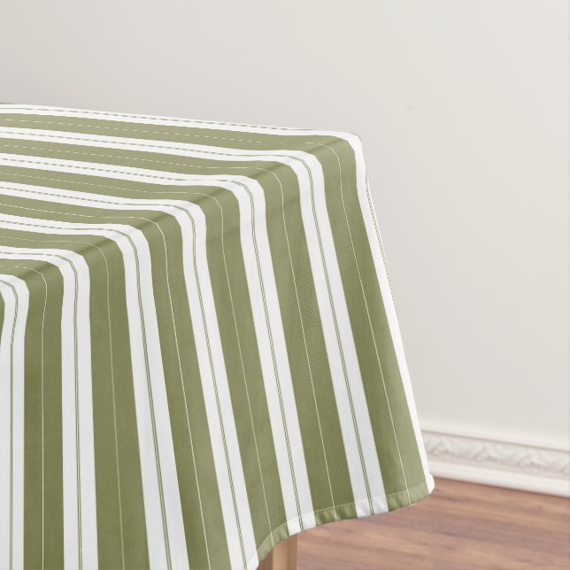 Elegant Rustic Olive Green French Large Stripe Tablecloth (In Situ)