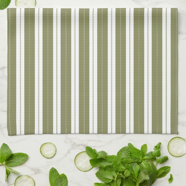 Elegant Rustic Olive Green French Stripe Kitchen Towel (Folded)