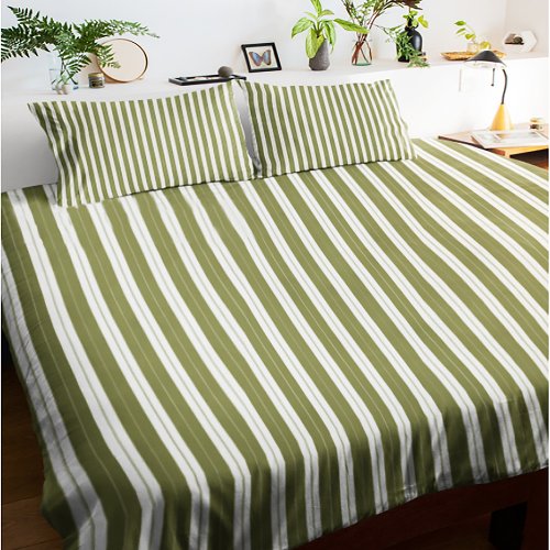 Elegant Rustic Olive Green French Ticking Stripe Duvet Cover