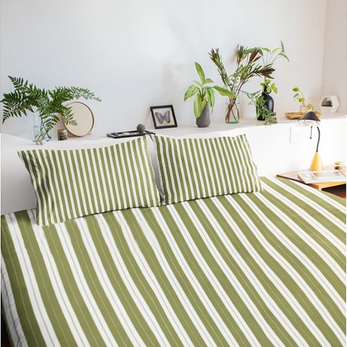 Elegant Rustic Olive Green French Ticking Stripe Pillow Case