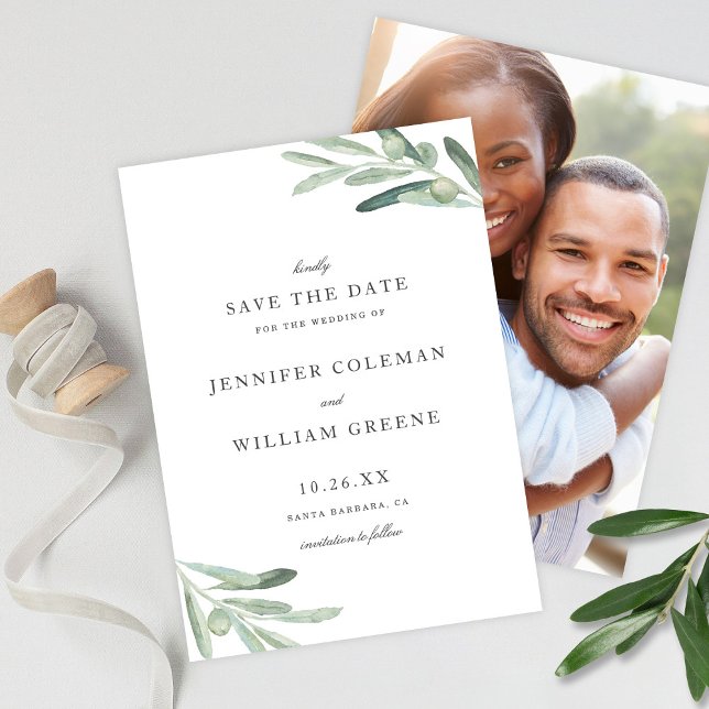 Elegant Rustic Olive Watercolor Wedding  Save The Date (Creator Uploaded)