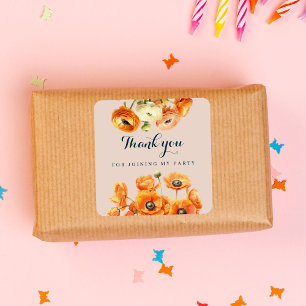 Elegant Rustic Orange Floral Birthday Pink Square Sticker