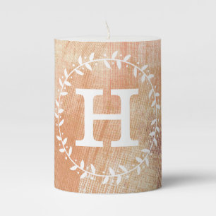 Elegant Rustic Orange Paint Strokes & Wreath Pillar Candle