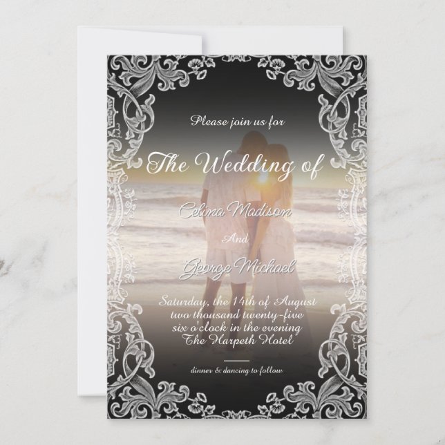 Elegant Rustic Ornate with romantic photo wedding Invitation (Front)