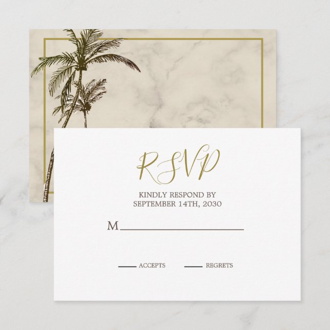 Elegant  Rustic Palm Tree  Chic Wedding RSVP Card (Front/Back)