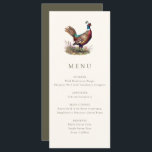 Elegant Rustic Pheasant Fall Hunting Dinner Menu<br><div class="desc">Hunting themed dinner menu card with a pheasant illustration and elegant typography,  dark olive green backer and custom text. Perfect for a country dinner,  elegant wedding rehearsal dinner,  hunting dinner,  hunting retirement party or hunting birthday party.</div>
