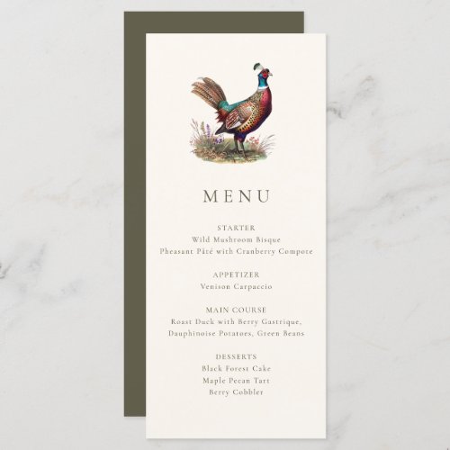 Elegant Rustic Pheasant Fall Hunting Dinner Menu