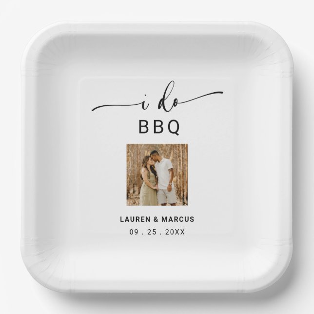Elegant Rustic Photo I Do BBQ  Paper Plates (Front)