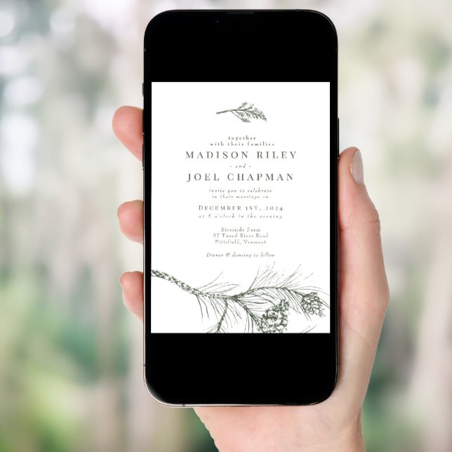 Elegant Rustic Pine Branch Wedding Invitation (Front Digital)