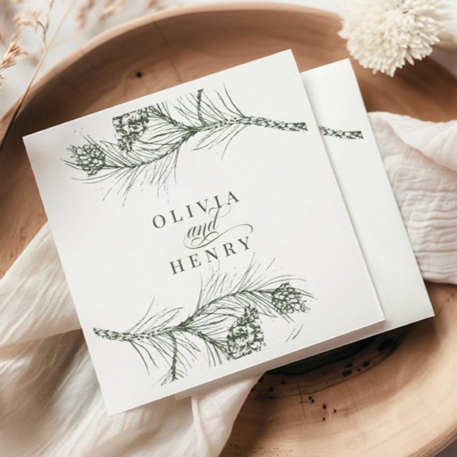 Elegant Rustic Pine Branch Woodland Wedding Napkins (Creator Uploaded)