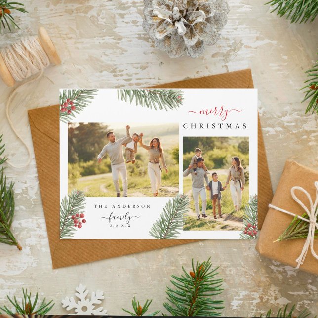 Elegant Rustic Pine Christmas 2 Custom Photo Invit (Creator Uploaded)