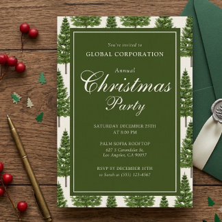 Elegant Rustic Pine Corporate Christmas Party Invitation